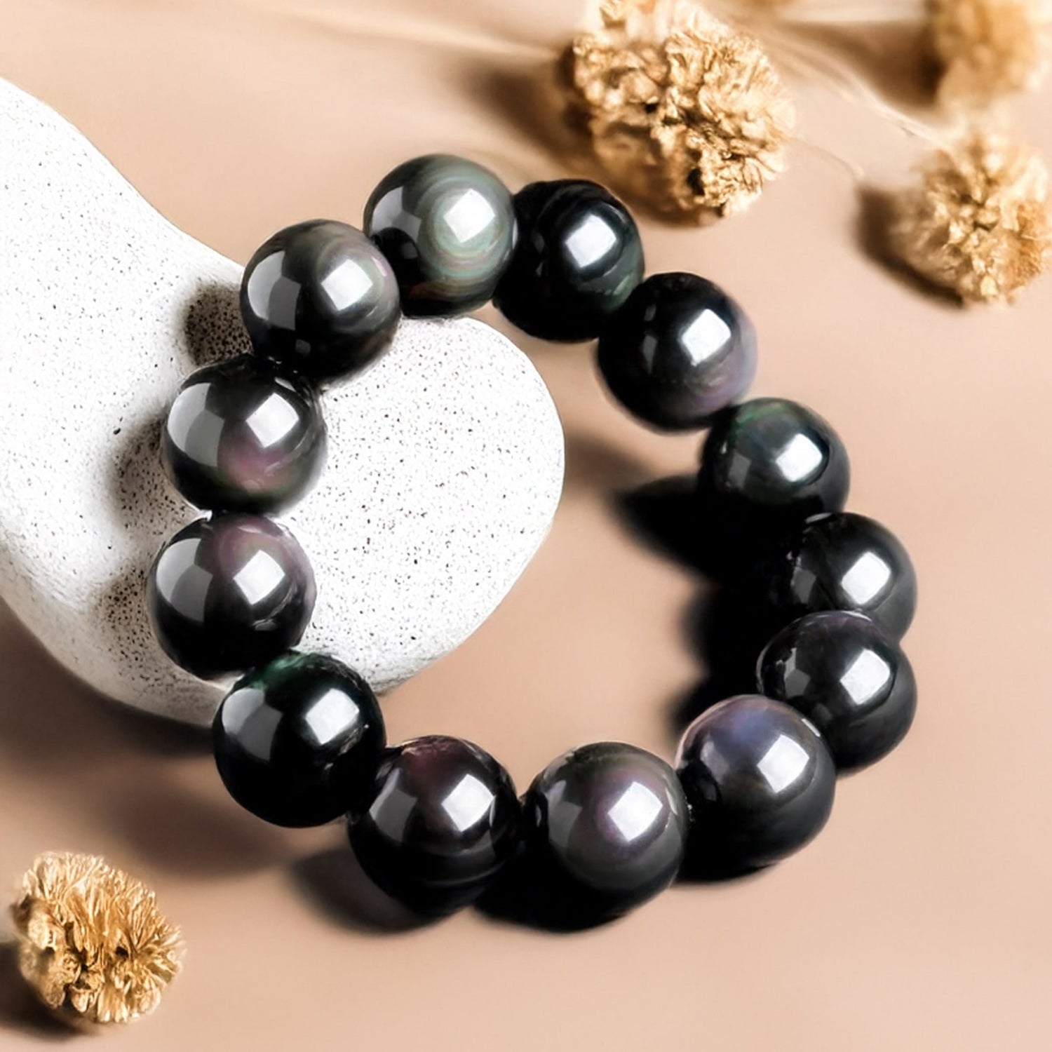 Bracelet en perles d'Obsidienne Œil Céleste  — Protection et Clarté - Tatum Cristal