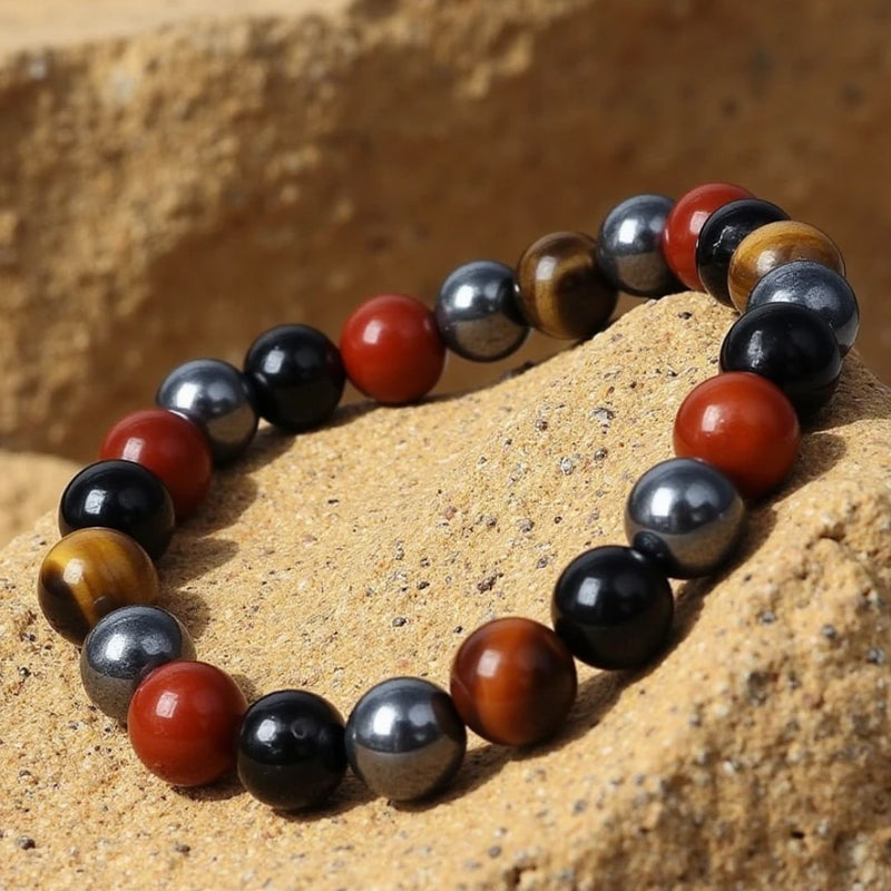 Bracelet Homme en Oeil de Tigre, Tourmaline, Jaspe Rouge & Hématite — Stabilité et Protection - Tatum Cristal