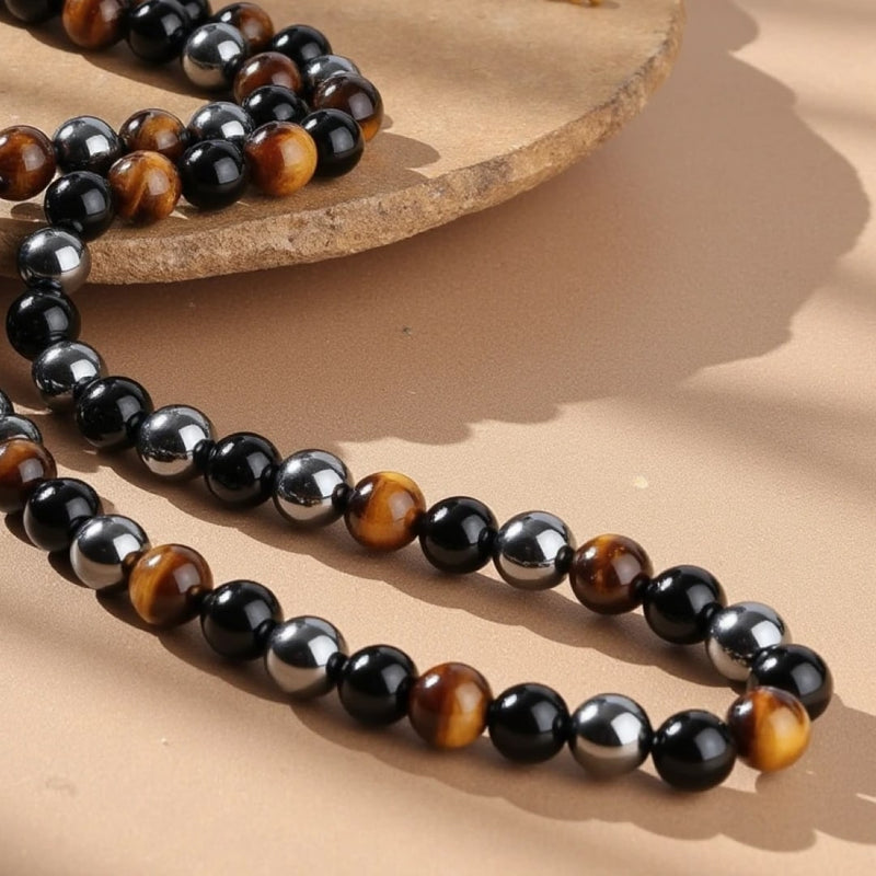 Collier "3 Protections" en Hématite, Obsidienne & Oeil de Tigre - Tatum Cristal