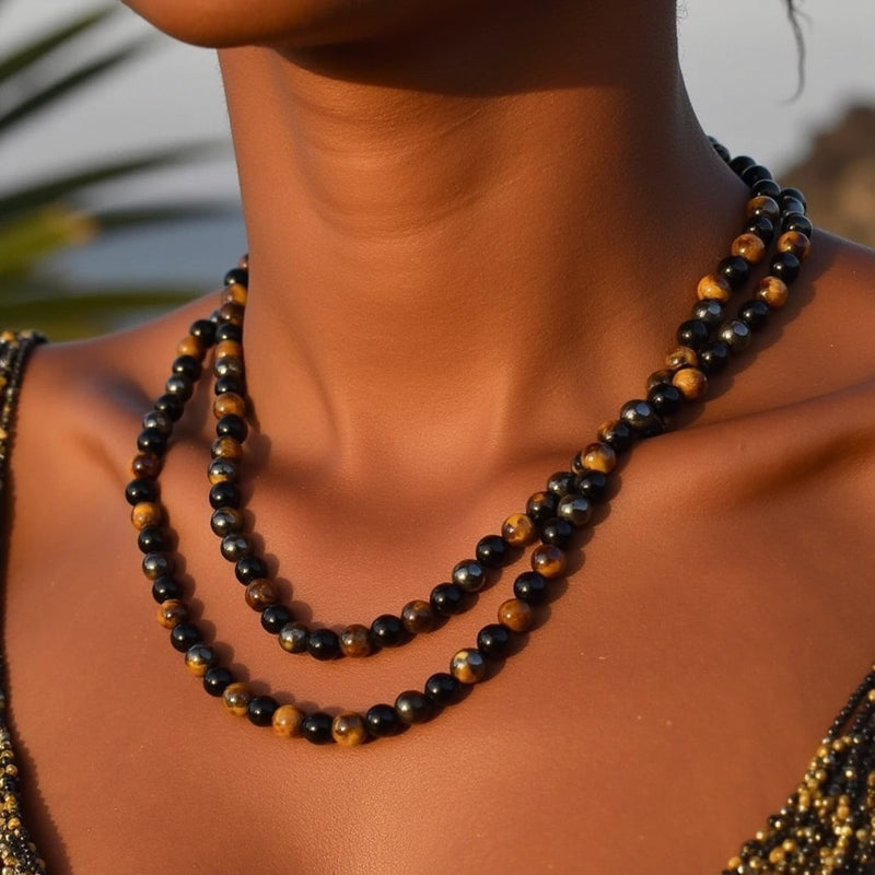 Collier "3 Protections" en Hématite, Obsidienne & Oeil de Tigre - Tatum Cristal