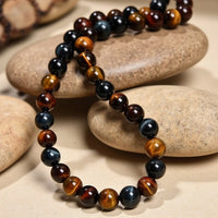 Collier Homme Protection en Oeil de Tigre, Oeil de Faucon & Oeil de Taureau — Protection et Vigilance - Tatum Cristal