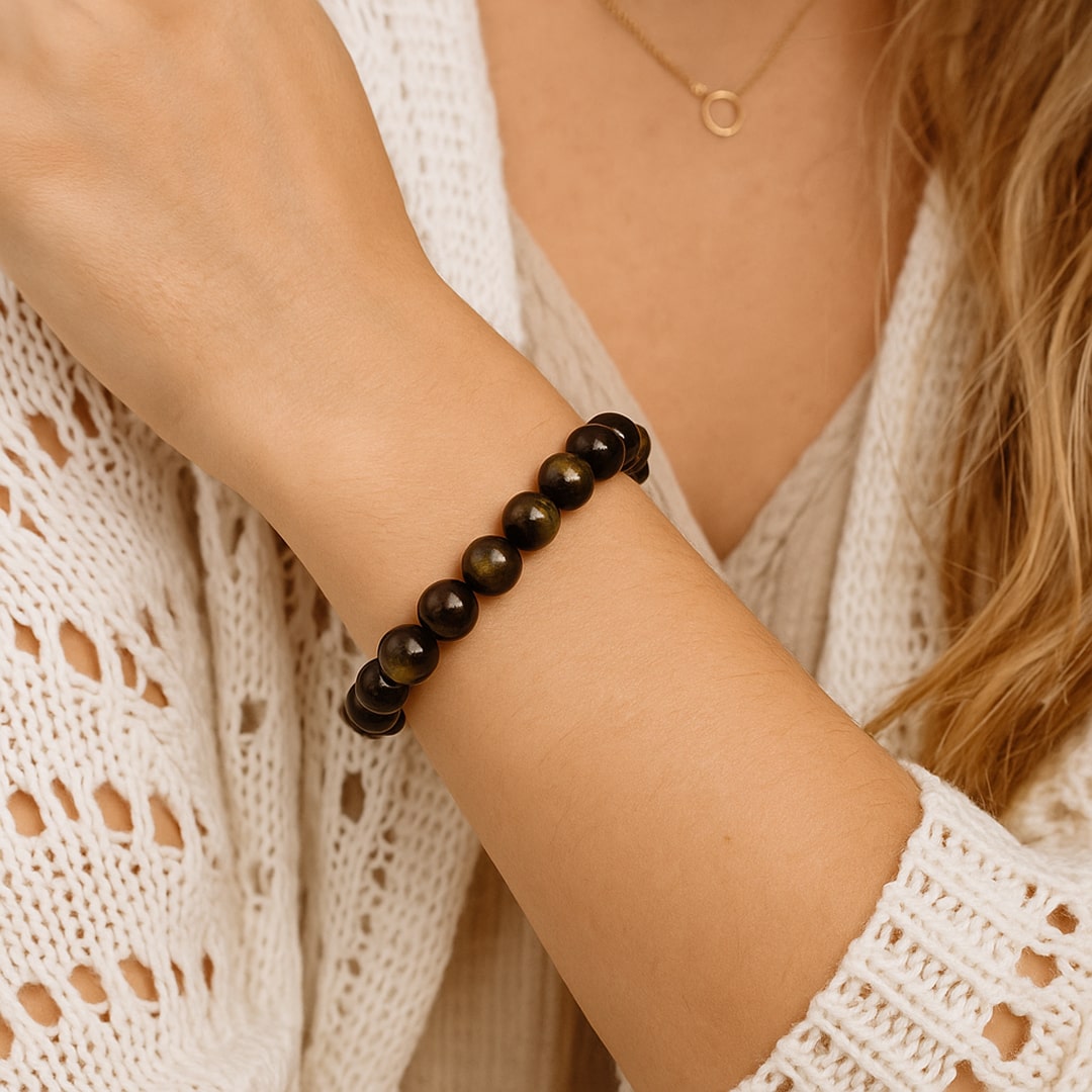 Bracelet "Bouclier de Lumière" en Obsidienne Dorée — Protection et Clarté - Tatum Cristal