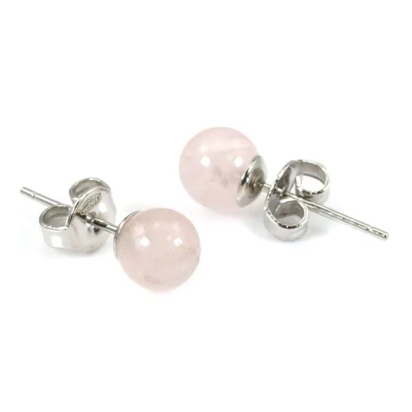 Boucles d’oreilles quartz rose clous argent 925 -- 0.8 cm