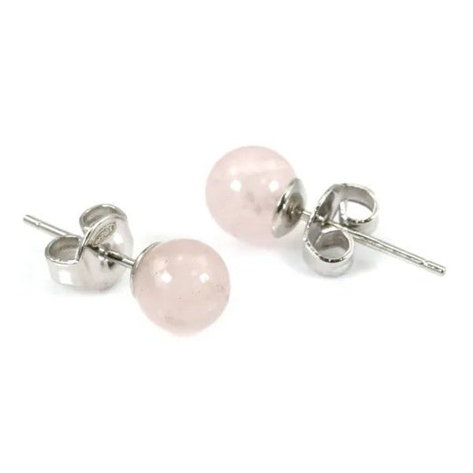 Boucles d’oreilles quartz rose clous argent 925 -- 0.8 cm