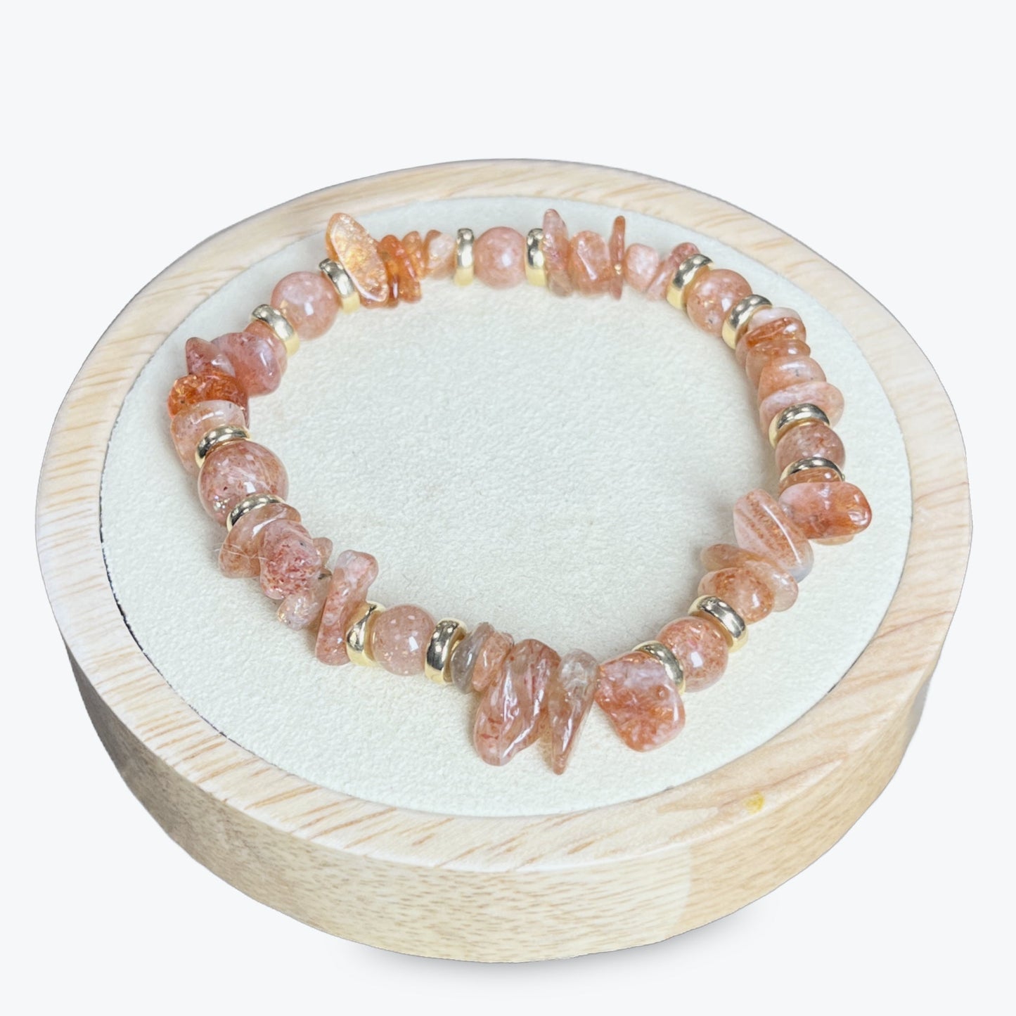 Bracelet En Pierre De Soleil Avec Perles Plates Dorées