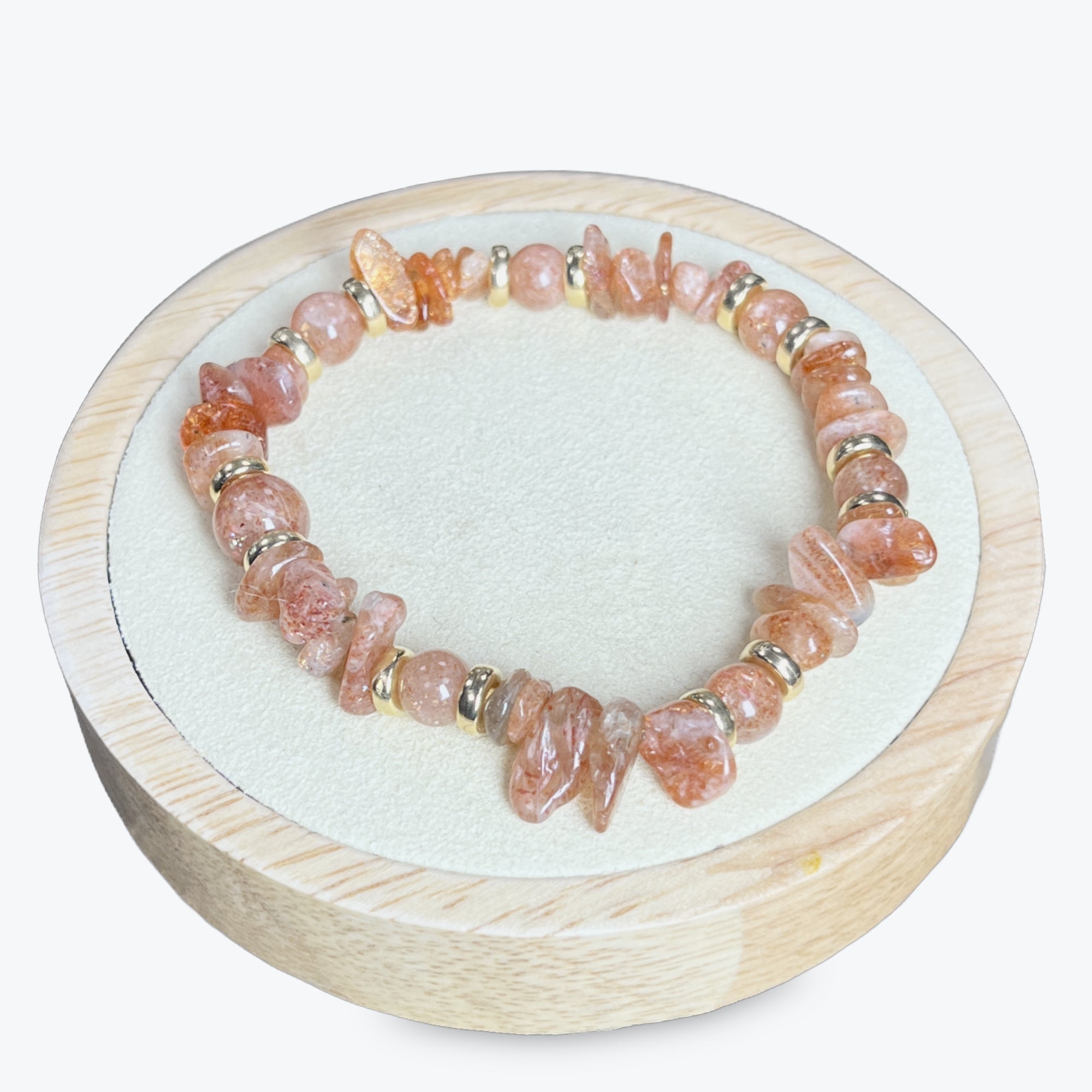 Bracelet En Pierre De Soleil Avec Perles Plates Dorées