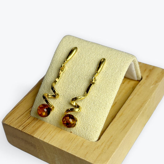 Boucle d'oreilles ambre torsadé vermeil