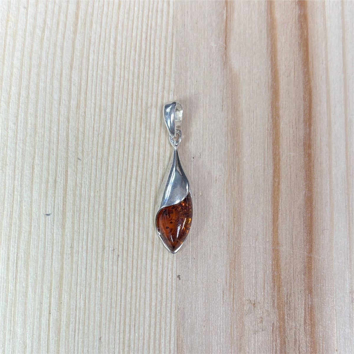 Pendentif Ambre marquise semi fermé - Argent 925
