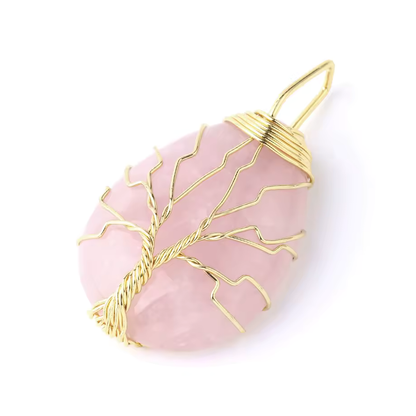 Pendentif naturelle Arbre de vie tressé - Goutte d'eau Dorée