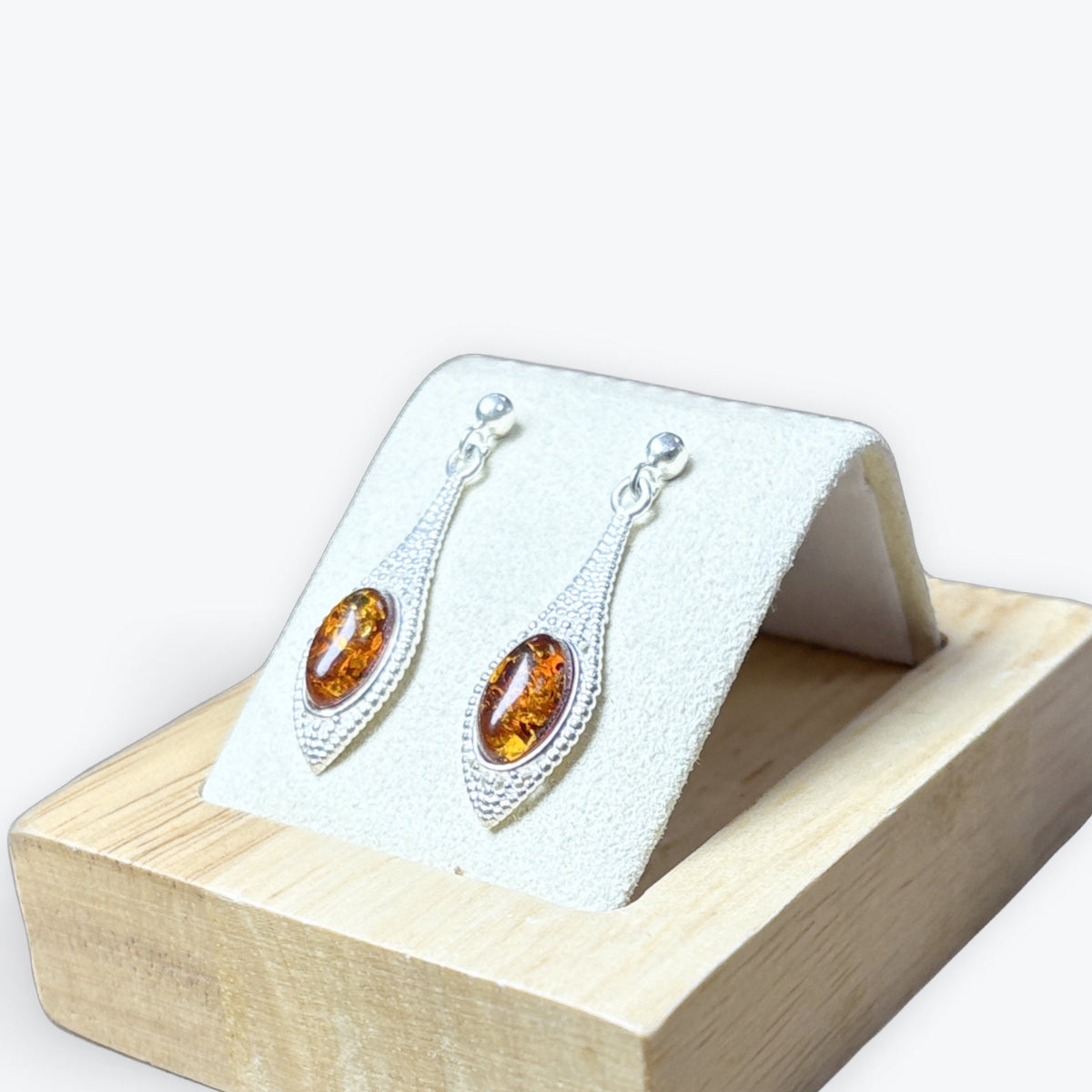 Boucle d'oreilles pendante ambre marquise - Argent 925