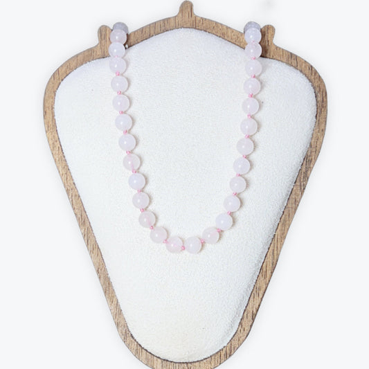 Collier Quartz Rose | 8mm Fermoir Acier Inoxydable