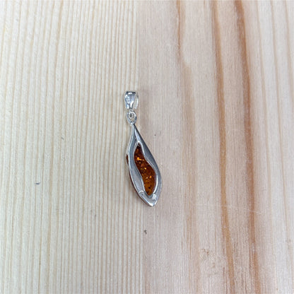 Pendentif Ambre marquise semi fermé - Argent 925