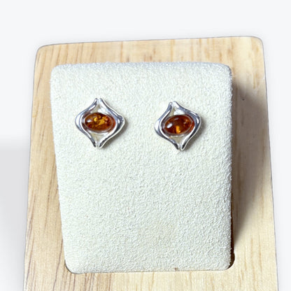 Boucles d'oreilles clou Ovale Ambre - Argent 925
