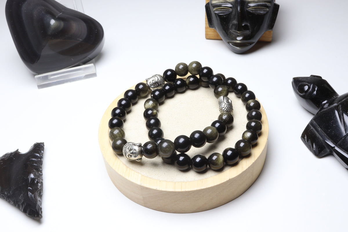 Bracelet Obsidienne Dorée