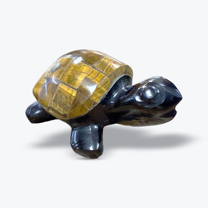 Tortue en Pierre Naturelle du Mexique – Nacre, Œil de Tigre ou Obsidienne - Pièce unique