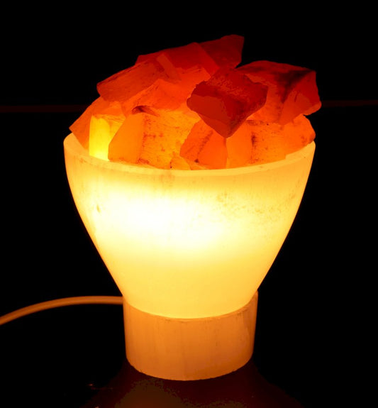 Lampe Sélénite Bol & Cristaux 20cm