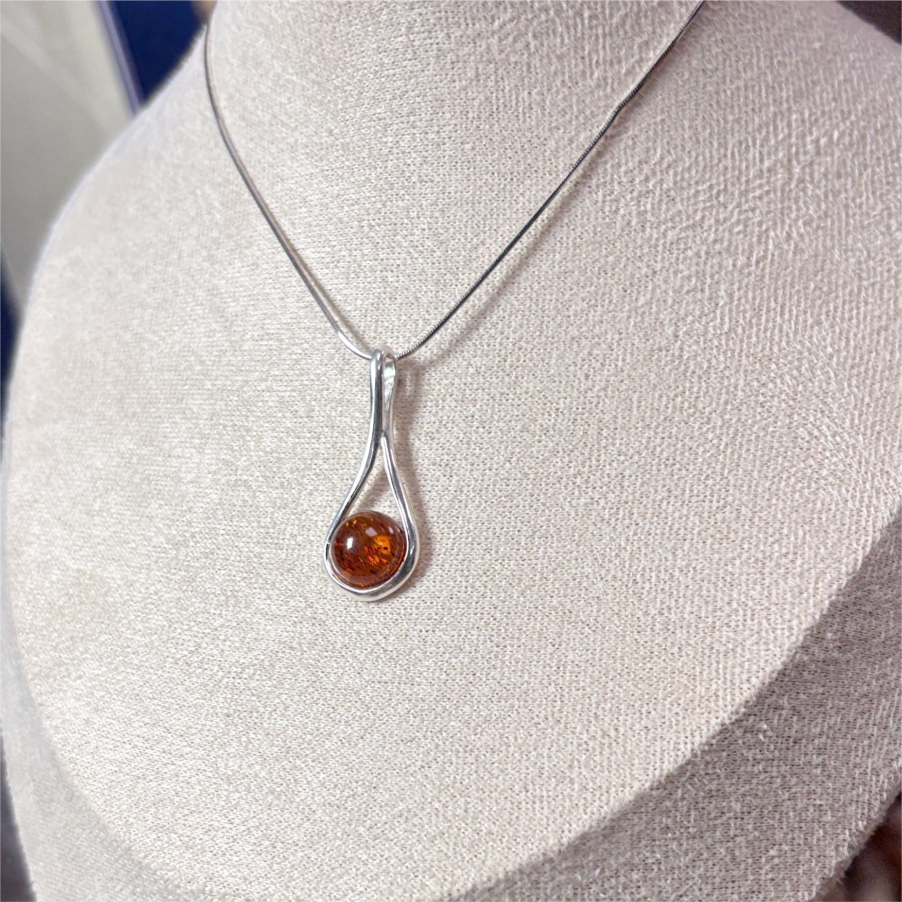 Pendentif Ambre rond Simple argent 925