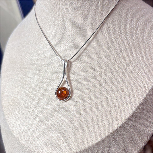 Pendentif Ambre rond Simple argent 925