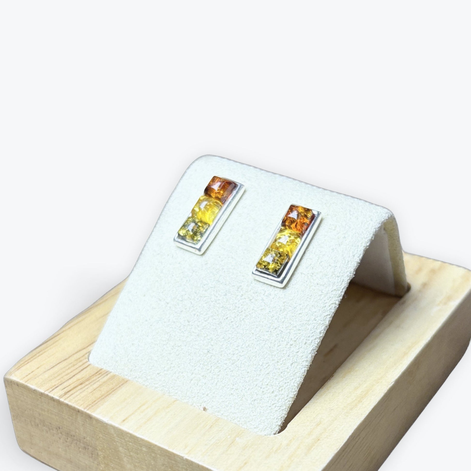 Boucles d'oreilles Ambre carré triple couleur - Argent 925