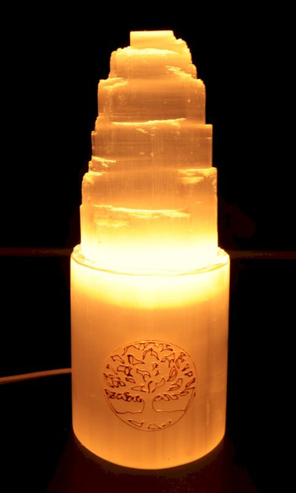 Lampe Sélénite Montagne Gravée - Arbre de Vie