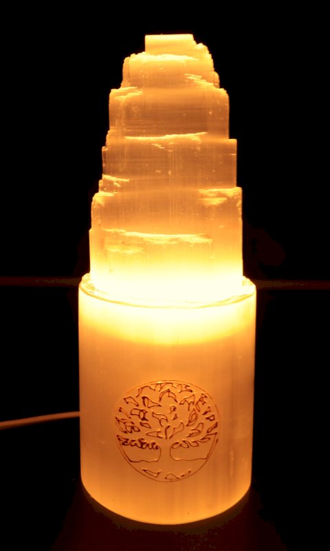 Lampe Sélénite Montagne Gravée - Arbre de Vie