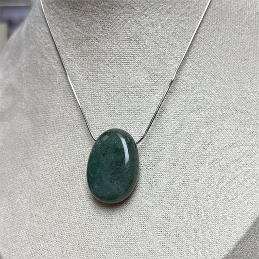 Pendentif Agate mousse percée - Cordon offert
