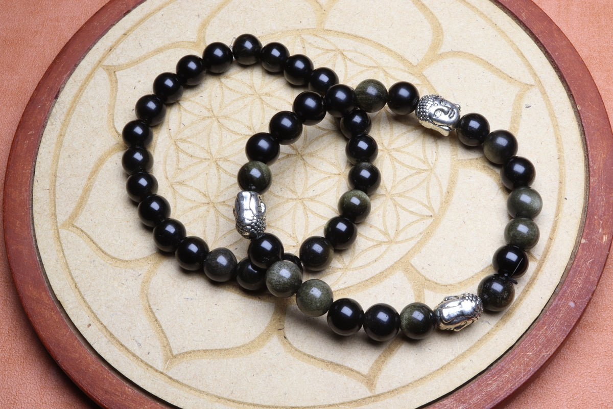 Bracelet Obsidienne Dorée