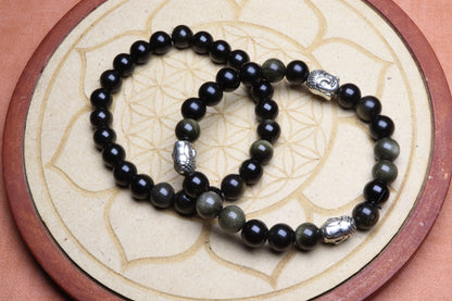 Bracelet Obsidienne Dorée