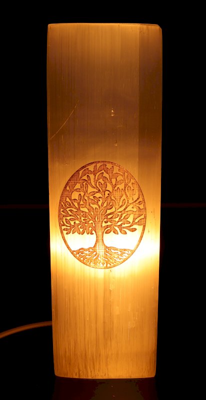 Lampe Sélénite Rectangle Gravée 25cm - Arbre de Vie