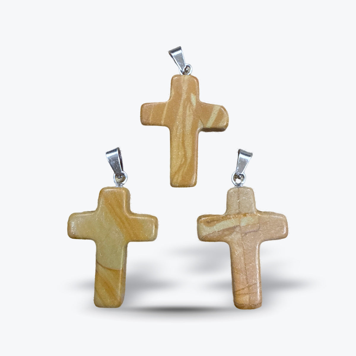 Pendentif Croix en Pierre Naturelle Polie, 15 pierres au choix, bélière et chaîne | 1,8x2,5x4cm