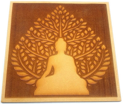 Plaque Bois Bouddha sur Feuille