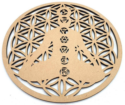 Plaque Bois 7 Chakras Fleur de Vie