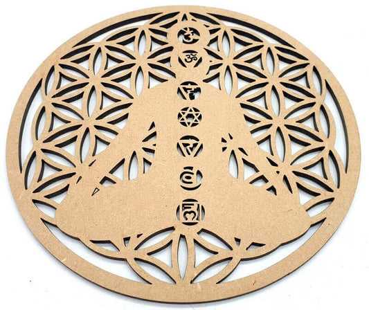 Plaque Bois 7 Chakras Fleur de Vie