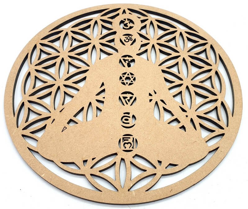 Plaque Bois 7 Chakras Fleur de Vie