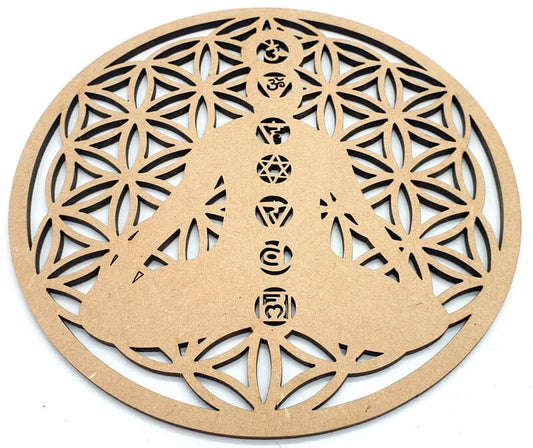 Plaque Bois 7 Chakras Fleur de Vie