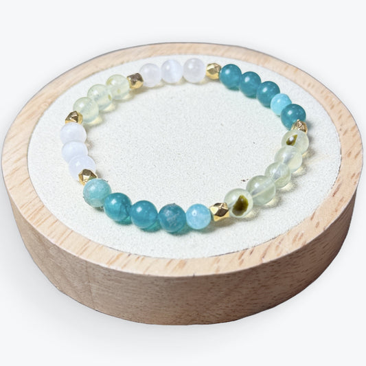Bracelet Prehnite & Selenite & Amazonite avec Charmes