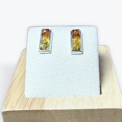 Boucles d'oreilles Ambre carré triple couleur - Argent 925