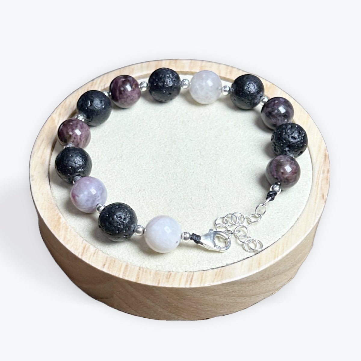 Bracelet Tourmaline Rose Et Pierre De Lave Avec Apprêts