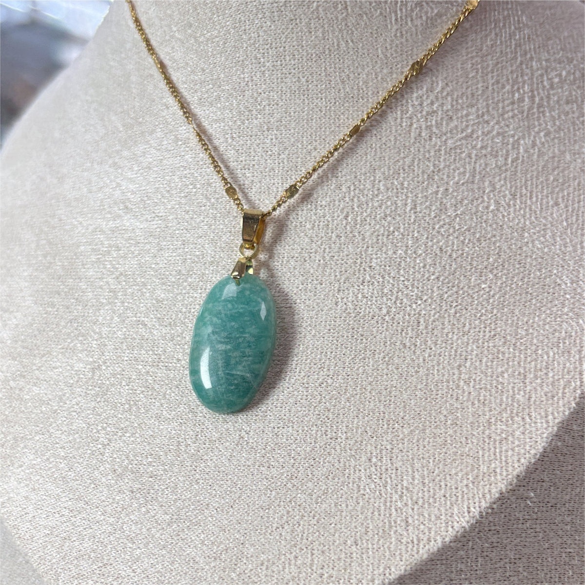 Pendentif Amazonite Ovale - Avec belière