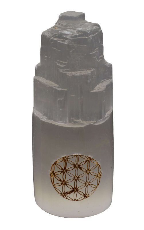 Monolithe Sélénite gravé - Fleur de Vie