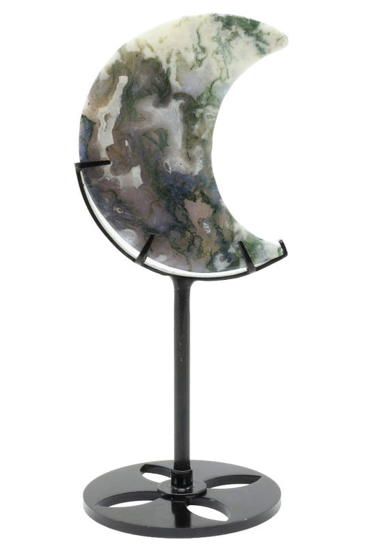 Lune Agate Mousse sur socle 16cm