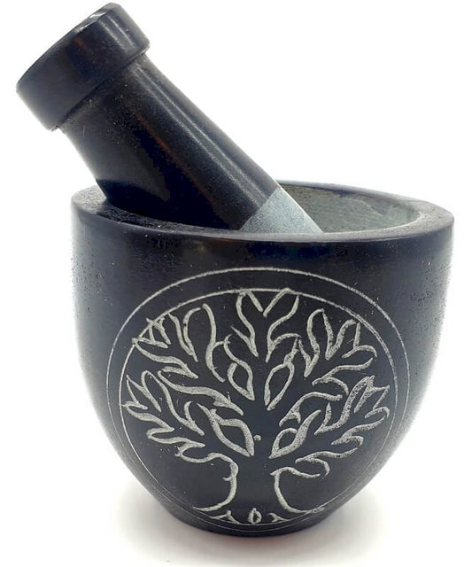 Mortier Pierre Saponite Noir Arbre de Vie 8cm