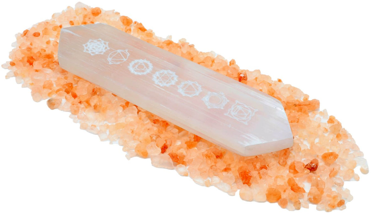 Pointe de Massage Sélénite 7 Chakras 15cm