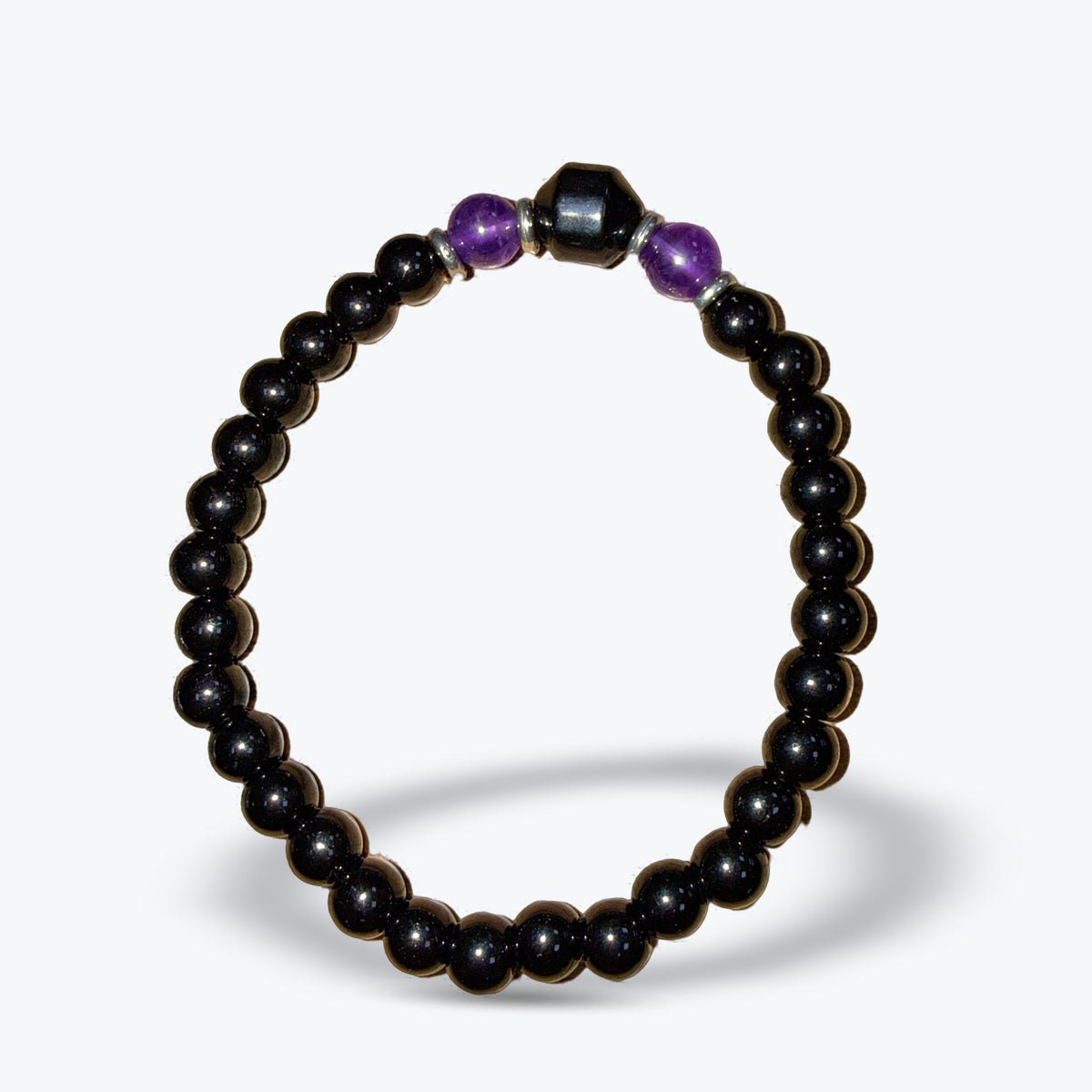 Bracelet en Onyx Naturel noir Mix - Perles rondes 6 mm – Améthyste ou Œil de tigre
