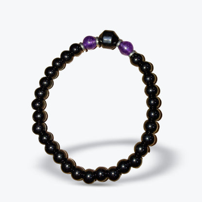 Bracelet en Onyx Naturel noir Mix - Perles rondes 6 mm – Améthyste ou Œil de tigre