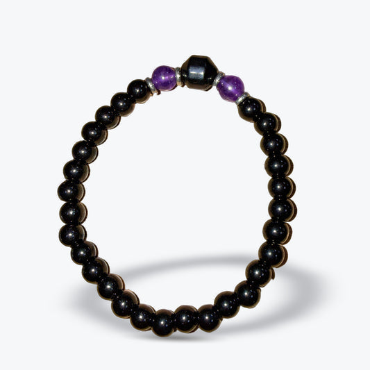 Bracelet en Onyx Naturel noir Mix - Perles rondes 6 mm – Améthyste ou Œil de tigre