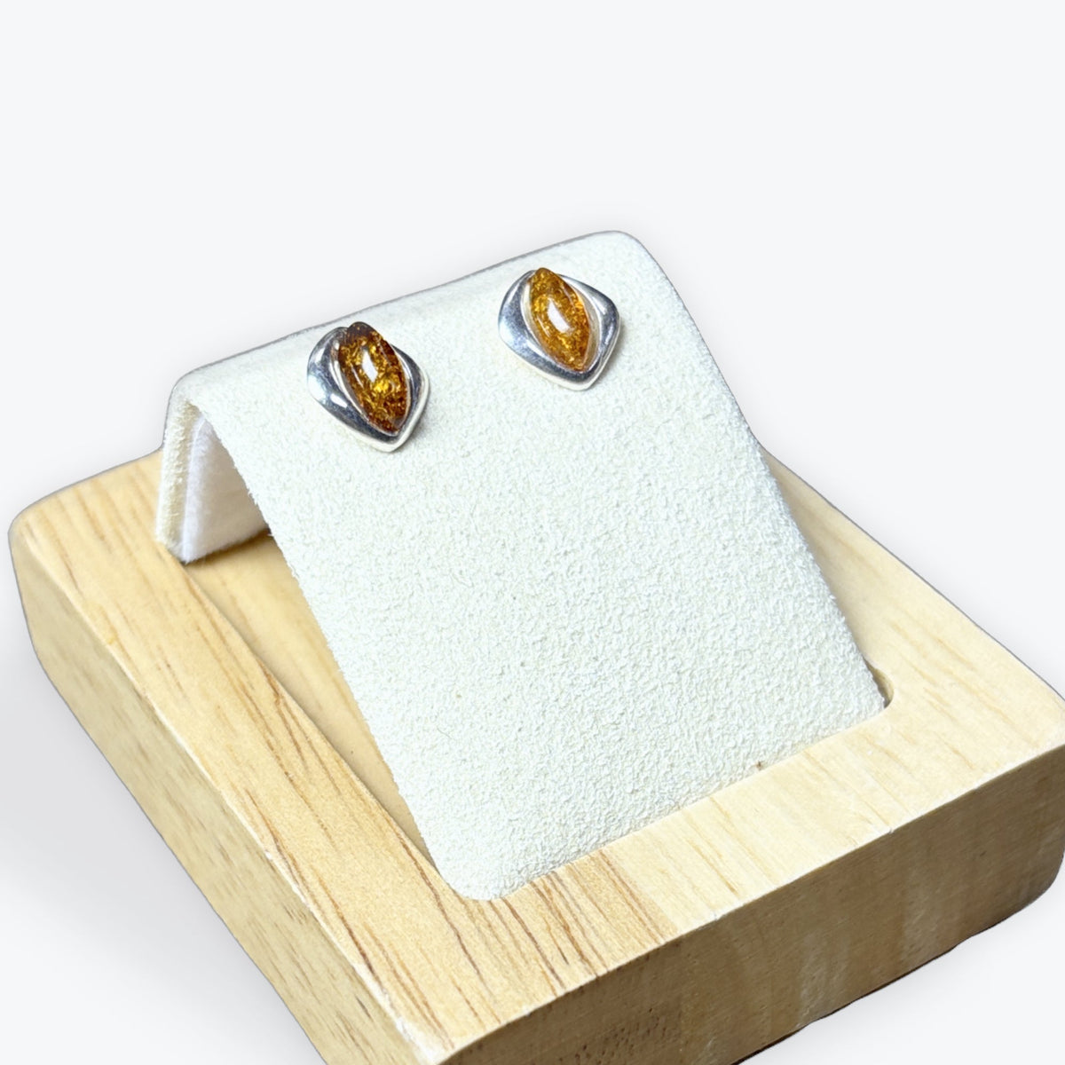 Boucle d'oreilles puce ambre marquise - Argent 925