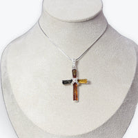 Pendentif ambre  Croix multicouleur Argent 925