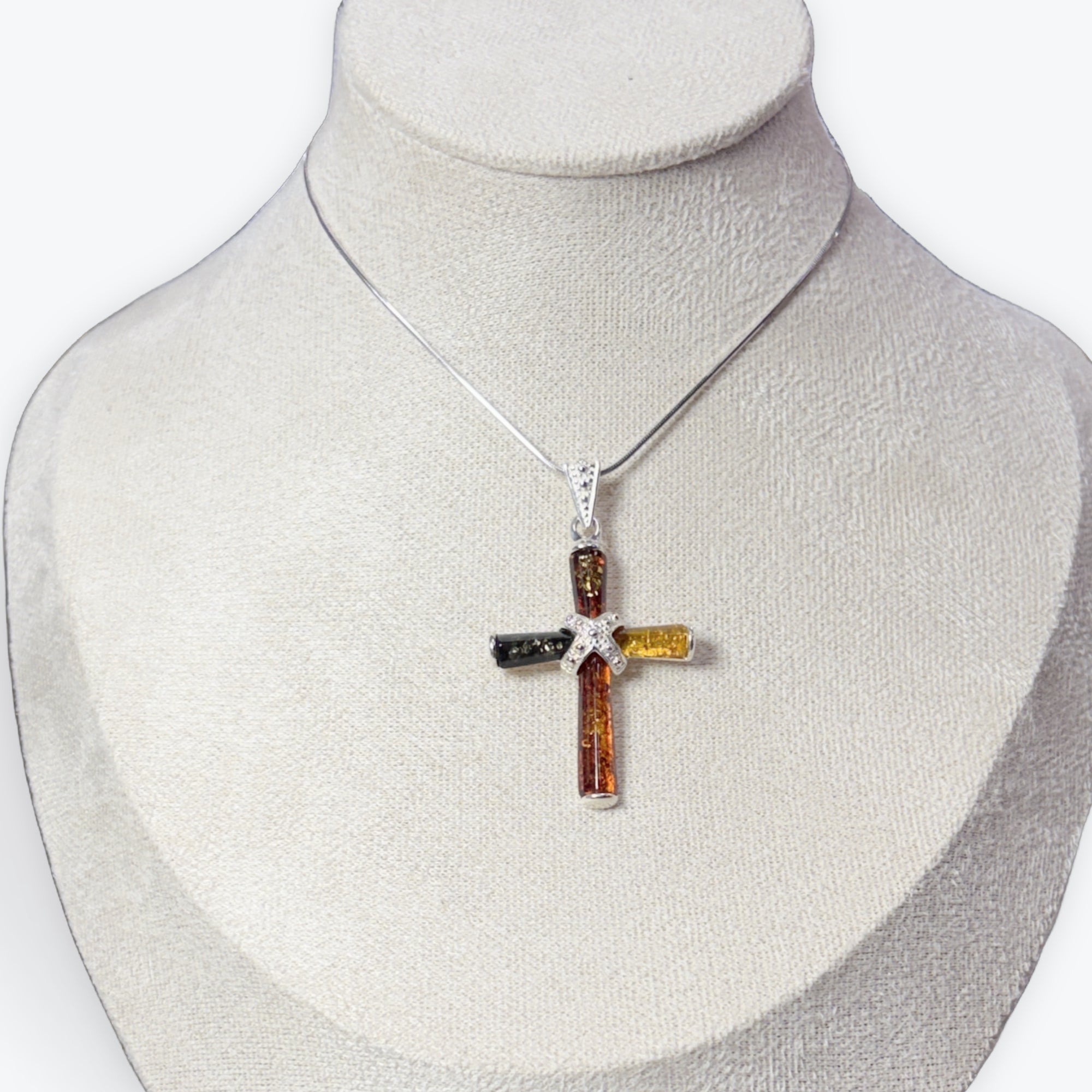 Pendentif ambre  Croix multicouleur Argent 925