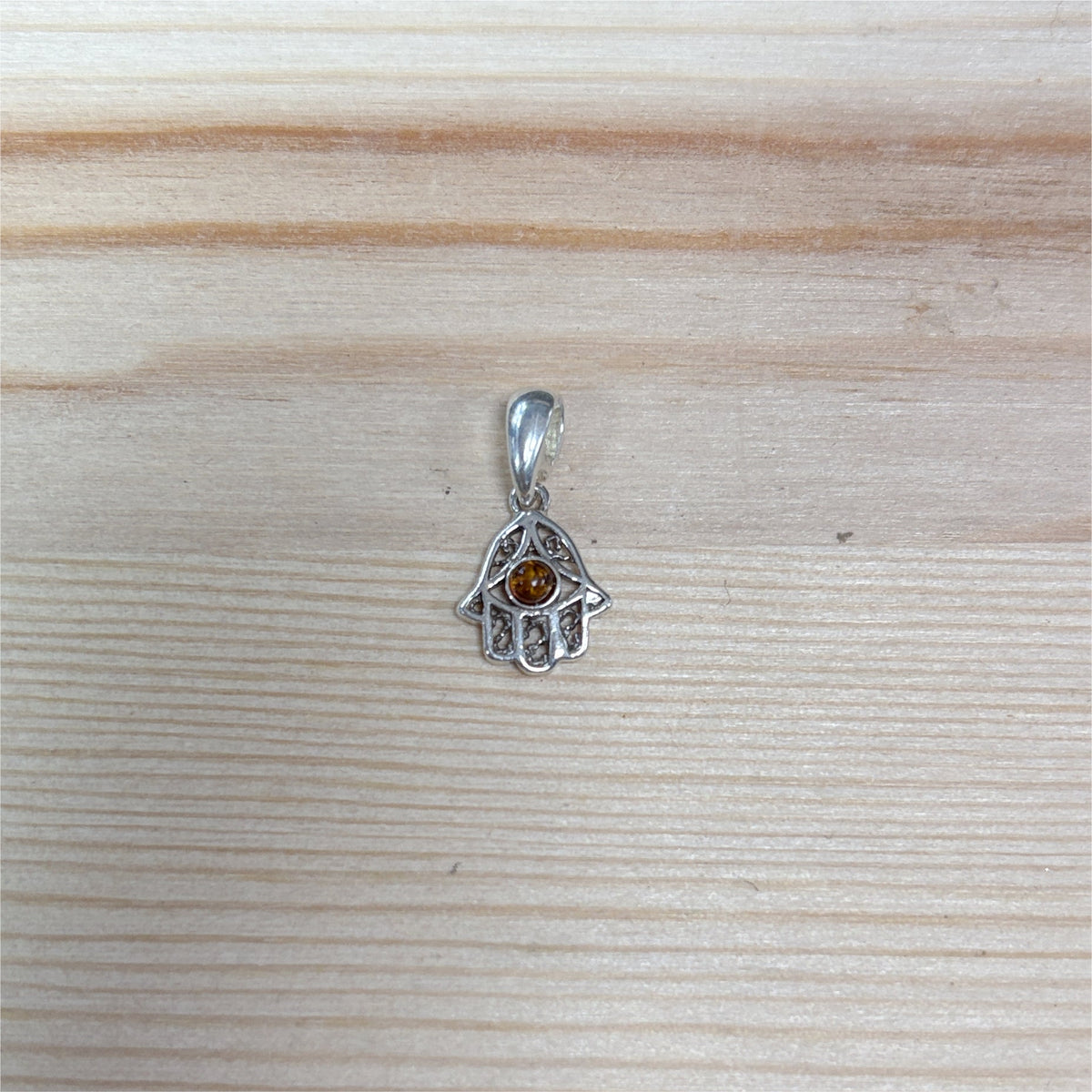 Pendentif Ambre main Khamsa - Argent 925